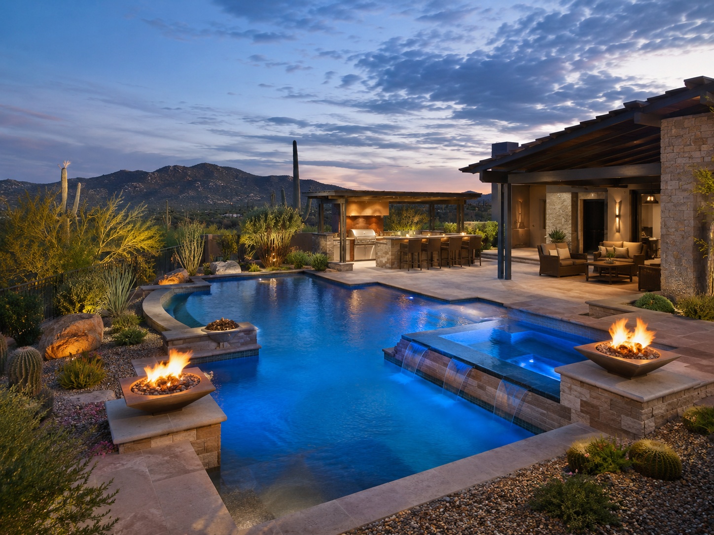 Luxury Spy Designs modern desert pool at twilight